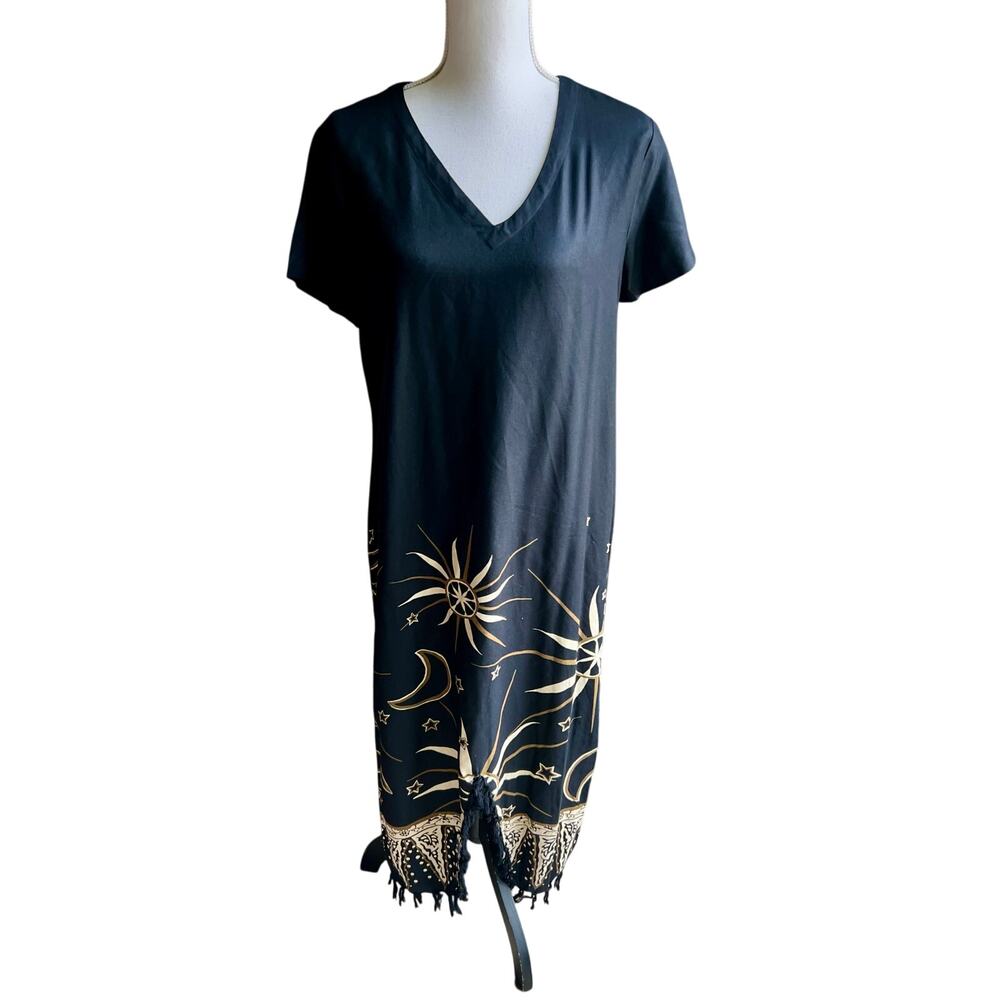 Antthony Vintage black Celestial sun moon casual summer dress size S